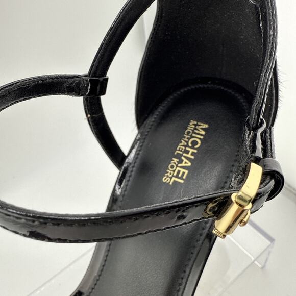 Michael Kors Womens Simone Open Toe Black Patent Animal Print Size 10M NWB - Picture 3 of 16
